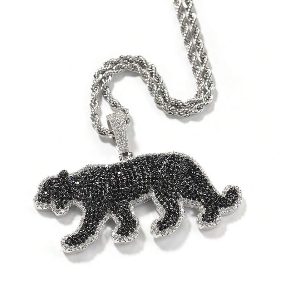 ICE HUE Panther Pendant Hip-Hop Necklace, Black Norwegian Zirconia Bling Gothic Chain Jewelry For Men Women - Silver+Black - View 1