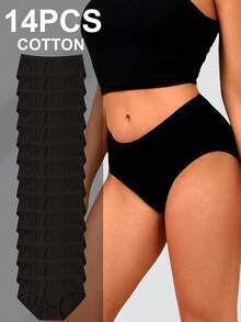 [14pcs Soft Women's Cotton Pants Underwear ] 14pcs Set Of Women's Cotton Pants,Elegant, Fashionable, Soft And Skin Friendly Underwear, Suitable For Daily Commuting, Women'S Underwear - màu đen - Xem 1