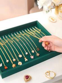 1pc Necklace Storage Box, Necklace Display Storage Tray, Flannel Jewelry Tray Ring Rack, Suitable For Necklaces, Pendants And Other Display Trays, Suitable For Girls Display Box Storage Necessities. - Multicolor - View 4