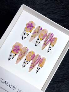 10 Pieces Pure Hand-Made Wearable Nails; Painted Almond-Shaped Cover Nails, Press On Nail Press One Press On False Nails Press On Acrylic Fall Nails