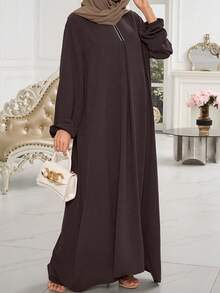 1 件女士穆斯林伊斯兰长袍，无头巾，亲肤透气面料，适合女性日常穿着，四季皆宜 - 彩色 - 查看 9