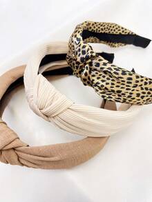 3pcs/Set Women Khaki Leopard Print & Solid Color Fabric Headbands, Versatile Outdoor Headwear Accessories For Daily Use, Hairband For Women, Home Beauty Women Accessory Gifts, Hair Hoop