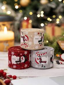 3pcs/1pc - Christmas Ribbon, Red, Linen, Grey, Christmas Snowman Pattern, Vintage Style, Suitable For DIY Wreaths, Gift Wrapping, Decoration - Christmas Tree Decoration Gift Wrapping Ribbon Bow DIY Crafts - Vintage Style, Suitable For DIY Wreaths, Gift Wrapping, Decoration - Multicolor - View 4