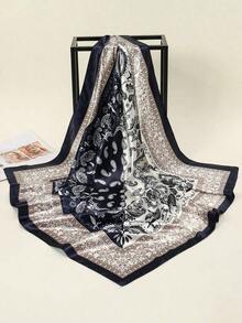 1PC Women's Red & White Paisley Printed Bandana, 90CM Large Satin Square Scarf, Silk-Feel Hair Wrap, Stylish Headscarf For Women, Elegant Hair Accessory For Casual & Formal Wear - 藍色和白色 - 查看 4