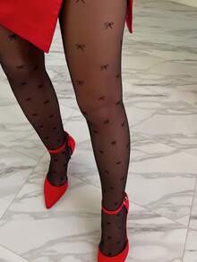 1pc Y2K Sexy Bowknot Pantyhose, Lightweight, Suitable For Spring/Summer - Black - View 5