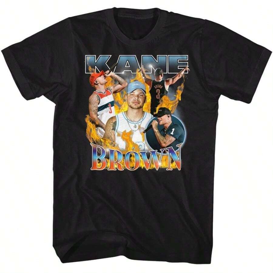 Kane Brown Fire Multi Image American Classics Solid Black Adult Short Slee - màu đen - Xem 1