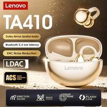 Lenovo TA410 Modèle 2025 Dernière version Écouteurs Bluetooth, Technologie de conduction osseuse, Design ultra-léger de 2,8 g, Convient pour la course, la gym, le yoga, etc., IPX5 résistant à la transpiration, 24 heures de lecture avec boîtier de charge, Bluetooth 5.4 Gaming, Effets sonores spatiaux HIFI, Beige, Noir, Violet, Meilleurs cadeaux pour les amis, Cadeaux de remise des diplômes, Cadeaux de rentrée scolaire
