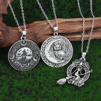 XJYHDY 1 件/3 件复古项链女巫异教月亮猫头鹰动物项链女巫巫术珠宝节日礼物
