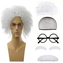 Elderly Mad Scientist Wig Set, Eyebrows, Beard And Glasses, Crazy Old Scientist Wig, Halloween Dress Up Grandpa Costume Accessories, Role-Playing Party Supplies - Multicolor - View 13