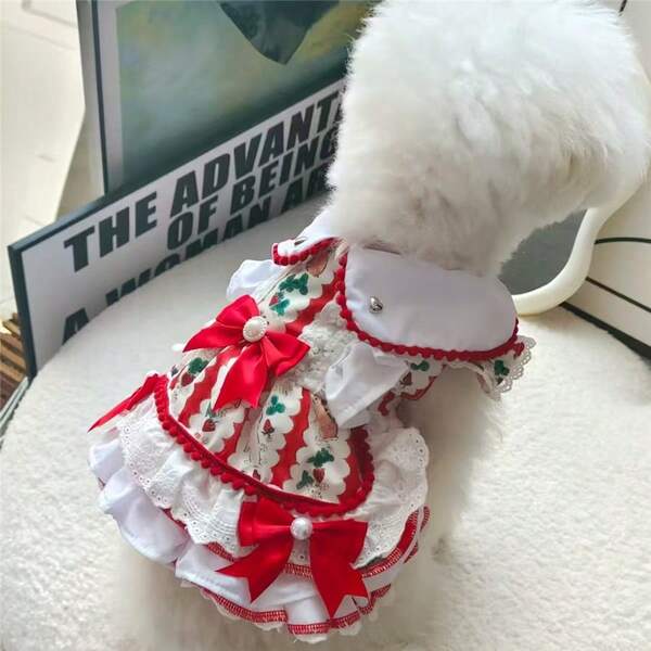 Poodle, Bichon Frise, Teddy Dog Clothes, Princess Style Red Puffy Dress For Small Dogs, Autumn/Winter