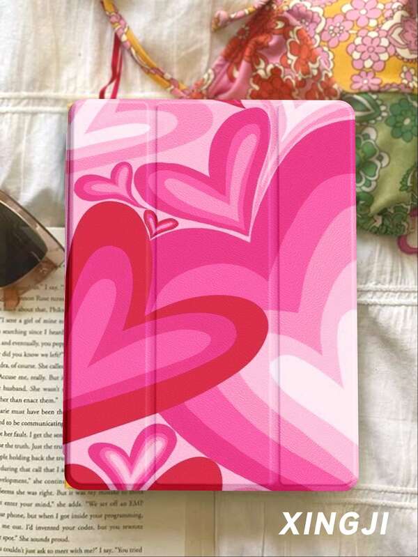 Heart Pattern Flat Protective Case, Compatible With IPad 10.2 Inch, IPad Pro 11 2021/2020/10th Gen/Mini4/5/6, Galaxy Tab A8 10.5 Inch 2022, Matepad 10.4/Tab, With Pencil Slot, Anti-Drop, Tablet Stand Protective Cover, Support Auto Sleep/Wake