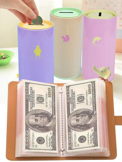 1 本 PU 皮革钞票和身份证收纳簿，可容纳多达 100 张钞票，配有照片、邮票和卡槽。A6 大容量现金收纳笔记本、收藏簿、卡包、零钱包