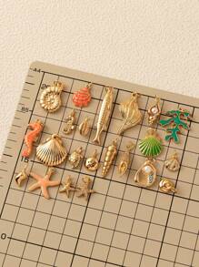 1 buc pandantiv stil oceanic, coajă stea de mare, căluț de mare, coral, stil retro de vacanță, placat cu aur, potrivit pentru coliere brățară DIY, aur electrolizat de 18K, un cadou pentru soții și mame