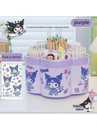 Sanrio Sanrio 360° Thickened Multi-Functional Cute Desktop Stationery Organizer, Comes With Random Stickers, Large Capacity Rotating Pen Holder For Students, Ins Style