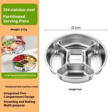 304 Stainless Steel Thick-Walled Compartmentalized Serving Plate For Kitchen, Ginger, Garlic, And Scallion, Household Partitioned Serving And Seasoning Tray