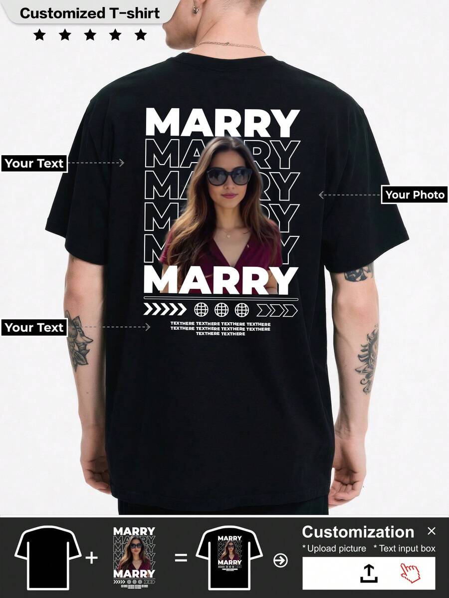 Customized Personalized T-Shirts, Men's Sports T-Shirts, Breathable,Comfortable And Casual,Stylish,Fashion,Gifts For Birthdays,For Vacation/Holiday,Add Text,And Design Your Own Personalized Printed T-Shirts,Custom T-Shirts. Black - Black - View 1