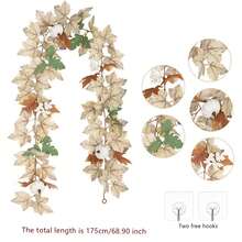 1pc Autumn Maple Leaf Decor, Autumn Maple Leaf Pumpkin Berry Wreath, Home Wedding Fireplace Farm Harvest Decor, Indoor Outdoor Porch Decoration, Thanksgiving, Christmas Decor