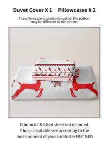 3 pièces/Set Ensemble de housse de couette avec imprimé sapin de Noël et renne de Noël (1 housse de couette et 2 taies d'oreiller). Ensemble de literie doux et agréable pour la peau, pour toutes les saisons. Cadeau de Noël