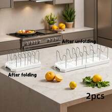 1pc Multi-Color Kitchen Storage Organizer Rack, Expandable Dish Rack, Pot Holder, Drainer Rack, Pot Pan Lid Organizer, Ultimate Kitchen Organizer, Multifunctional Kitchen Counter Shelf, Home Living Storage Rack, Kitchen Utensil Organizer