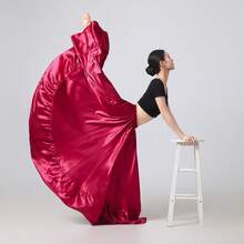 Długa rozkloszowana spódnica damska z koła - satynowa rozkloszowana spódnica w stylu boho vintage w kształcie litery A, do tańca, na imprezę, na co dzień (na cztery pory roku, na co dzień, w stylu sukni balowej)