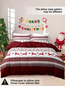 3 pièces/Set Ensemble de housse de couette avec imprimé sapin de Noël et renne de Noël (1 housse de couette et 2 taies d'oreiller). Ensemble de literie doux et agréable pour la peau, pour toutes les saisons. Cadeau de Noël