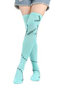 1/2 Set Sally Costume Women Arm Sleeves And Thigh High Boots - Light Blue Stitched Scar Sleeves, Suitable For Cosplay, Christmas Party, Holiday Jumpsuit And Accessories - Multicolor - View 13