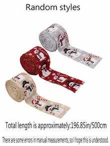 3pcs/1pc - Christmas Ribbon, Red, Linen, Grey, Christmas Snowman Pattern, Vintage Style, Suitable For DIY Wreaths, Gift Wrapping, Decoration - Christmas Tree Decoration Gift Wrapping Ribbon Bow DIY Crafts - Vintage Style, Suitable For DIY Wreaths, Gift Wrapping, Decoration - Multicolor - View 3