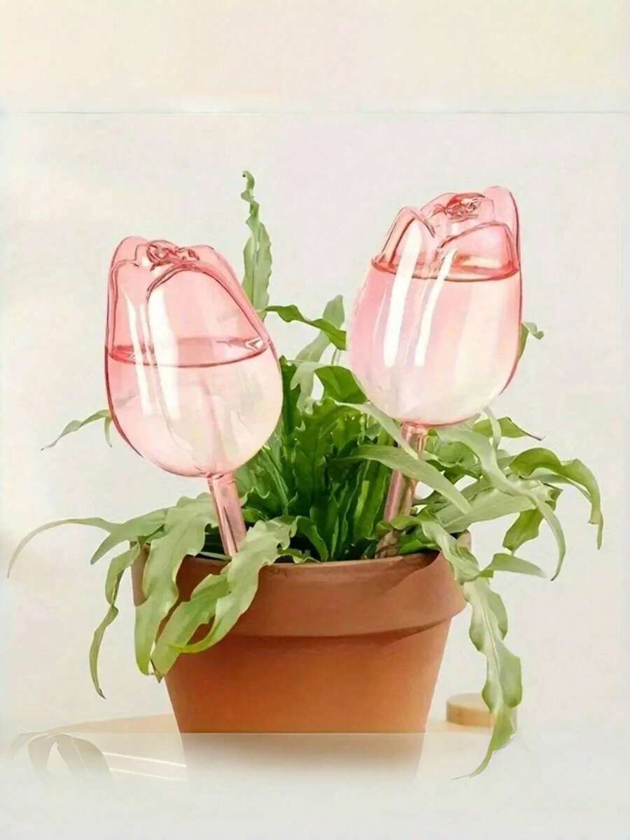 5pcs/Set Pink Tulip Plant Watering Globes, Suitable For Indoor And Outdoor Plants, Automatic Plant Drip Irrigator And Self-Watering - Multicolor - View 1