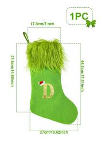 1pc Green Fluffy Christmas Stockings, Christmas Decorations Stocking Socks, Christmas Party Favors Gift Bags, Christmas Hanging Stocking Ornaments With A-Z Alphabet, Christmas Tree Decorations, Christmas Gift Ideas, Christmas Decorations 2025, Christmas Gift Packaging Bags, Christmas Tree Decorations, Home Decor, Room Decor, Winter Festival Fireplace Decor, Christmas Decor, Xmas Party Decor, Christmas Party Supplies