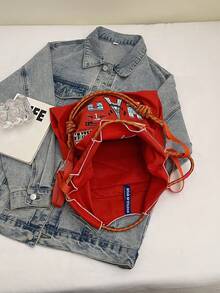 女士手提包，大容量防水帆布刺绣托特包，个性化图案便携单肩托特包 - 紅色 - 查看 9