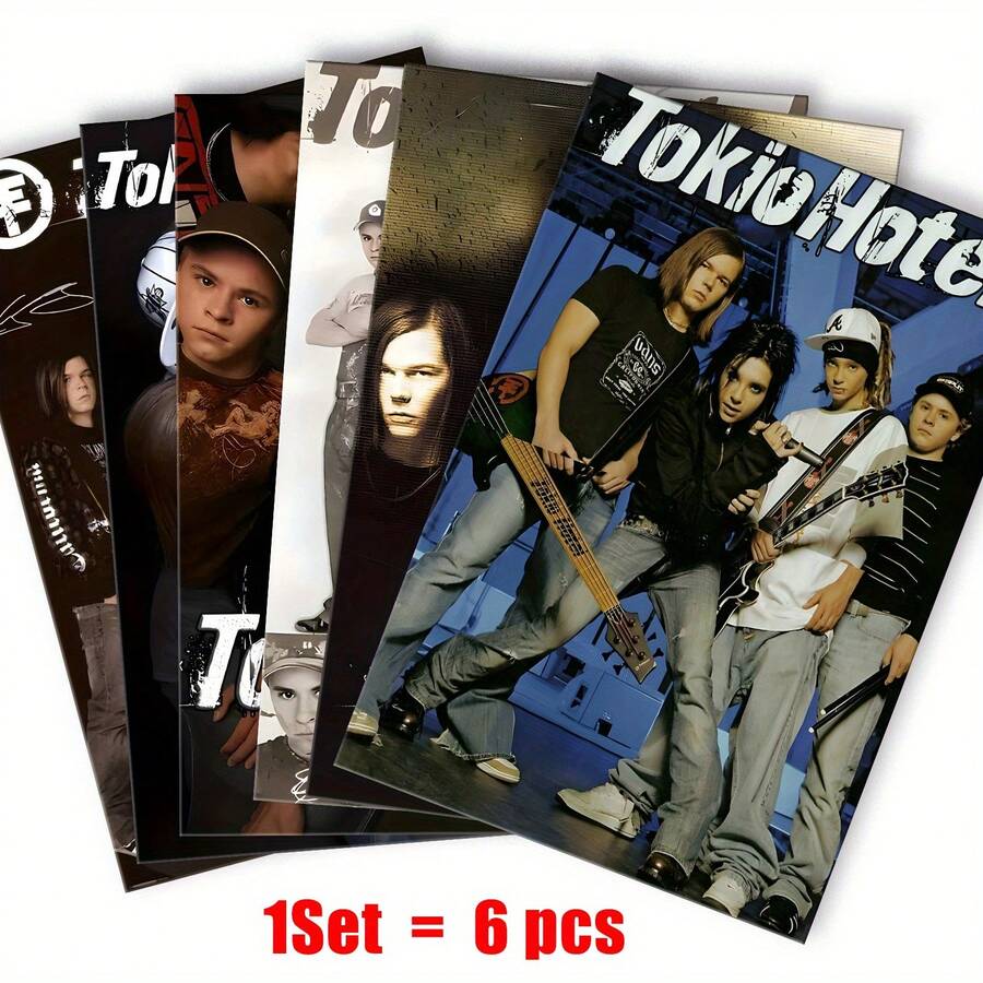 6 Stücke Tokio Hotel Band rahmenlose Wanddekoration, geeignet für Zuhause, Büro, Badezimmer, Wohnzimmer, Schlafzimmer, Studentenwohnheim, Innenbereich, einzigartiges kreatives Wandbild für Musikliebhaber, perfektes Geschenk und Dekoration - Verschiedenfarbig - Übersicht 1