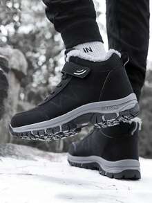 Botas cortas con forro térmico para adolescentes/estudiantes, botas de nieve para exteriores, botas de senderismo, a prueba de frío y cálidas, resistentes al desgaste y antideslizantes, con cierre de gancho y bucle para un uso cómodo, de unicolor negro, fáciles de limpiar