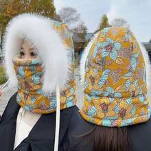 New Winter Windproof Cycling Thermal Equipment Thick Fleece Ear Protection Trapper Hat & Neck Warmer, Polyester Fiber