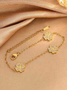 1 件时尚简约不锈钢空心三叶草/心形/花朵形手链，适合女性日常佩戴，送给爱人、订婚或婚礼场合的礼物 - 金黃色 - 查看 5