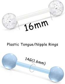 Prjndjw 48Pcs 14G 16mm 14MM Glow In Dark Tongue Nipple Ring Plastic Flexible Acrylic Straight Barbell Body Piercing Jewelry For Women Men Tongue NIppie Piercings