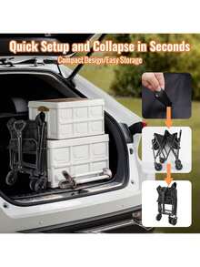 Carretilla plegable con ruedas, 100 L, capacidad de carga hasta 75 kg, con 4 ruedas giratorias de 360° y asa ajustable, con 2 portavasos, para camping, playa, jardín y compras (negro)