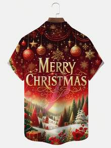 Camicia a maniche corte con stampa natalizia e tasche con bottoni per uomo