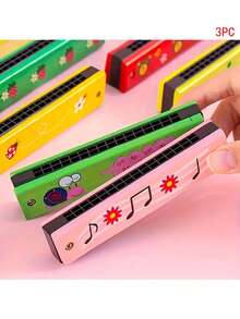 1pc/5pcs/3pcs 12 Styles Harmonica, 16-Hole Double Row Portable Cartoon Harmonica, Musical Instrument Toy Gift For Adult Beginners