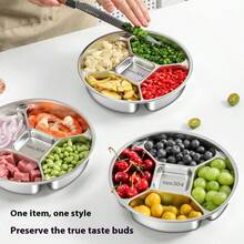 304 Stainless Steel Thick-Walled Compartmentalized Serving Plate For Kitchen, Ginger, Garlic, And Scallion, Household Partitioned Serving And Seasoning Tray
