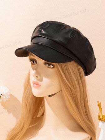 男士韩版时尚可调节PU皮八角帽，女士贝雷帽复古英伦风皮帽
