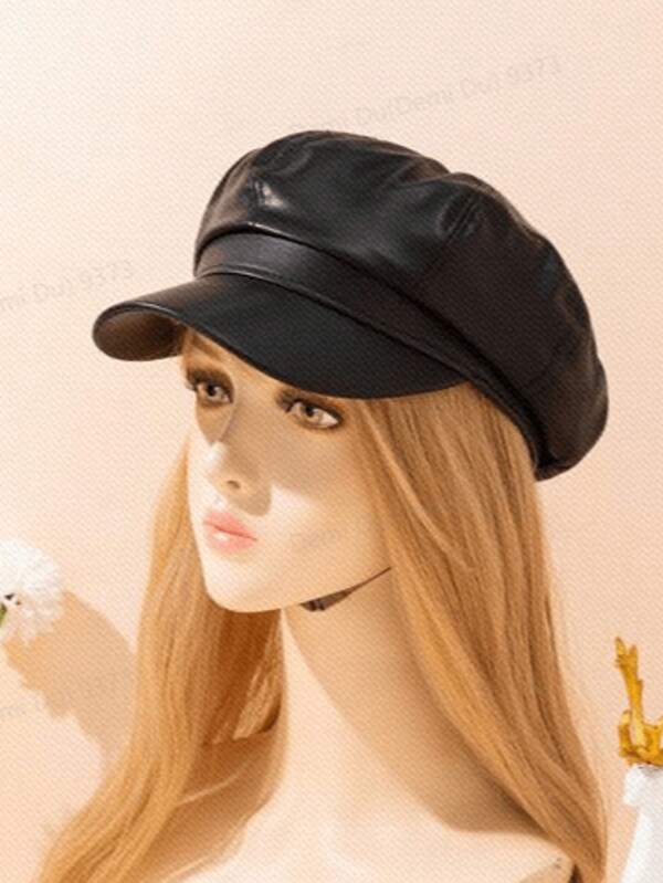 Men's Korean Fashion Adjustable PU Leather Octagonal Cap, Women's Beret Vintage British Style Leather Hat