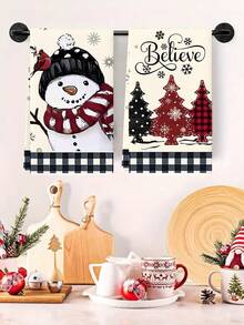 2pcs Super Soft Microfiber Christmas Hand Towels, Plaid, Santa Claus & Snowman Pattern Design Dish Cloths, Kitchen Cleaning Rags, Suitable For Christmas Kitchen & Bathroom Decor, Advent Gift, Christmas Surprise - Multicolor - View 9