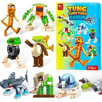 545PCS Italian Brainrot Toy Building Blocks For Adults,Tralalero Tralala Shark Action Figures,Weird Stuff Collectible,Creative Toys And Games,Tung Tung Tung Sahur Anime Gift Set