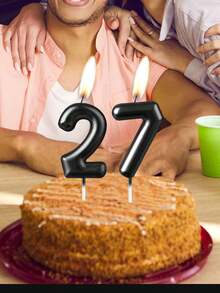 6厘米黑色数字蜡烛0-9，生日、周年纪念、生日派对蛋糕装饰蜡烛 - 黑色 - 查看 3