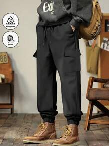 Men's Pants, Spring/Autumn Solid Color Multi-Pocket Drawstring Cargo Pants, Loose & Comfortable Sweatpants