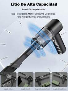 60000pa Aspiradora portátil potente, pequeña, inalámbrica, con fuerte succión para la limpieza del hogar, el coche y el escritorio - Negro - Ver 11