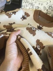 1pc Kids' Thick Crew Neck Long Sleeve Sweater, Cute Bear Pattern, Unisex For Boys & Girls, Autumn/Winter - Beige - View 7