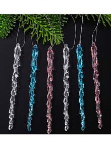 24 件透明冰柱挂饰、圣诞树装饰亚克力水晶吊坠、DIY 圣诞装饰、逼真的多面冰柱和锥形悬挂装饰、圣诞饰品、节日礼物标签装饰、适合室内和室外冰柱悬挂 - 彩色 - 查看 8