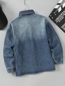 青少年男孩休闲时尚工作服口袋漂白西装领长袖衬衫，秋冬