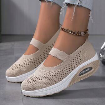 Zapatos deportivos de suela gruesa con cojín de aire para mujer, zapatos cómodos con tacón de cuña y huecos, zapatos transpirables para caminar al aire libre y correr